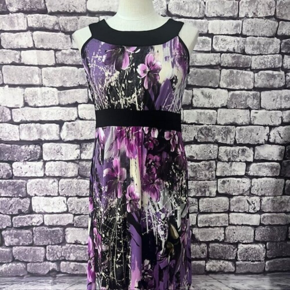 Susan Lawrence Black, Purple & White Empire Style Dress Size MP